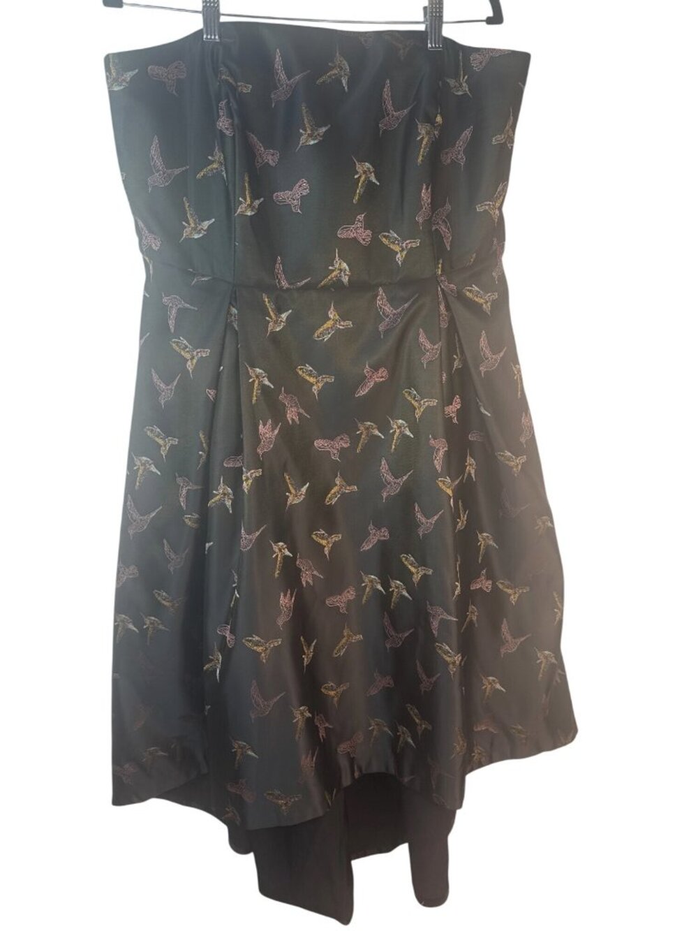 Hutch Black Size 16 Strapless Satiny Dress With Multicolor Bird Print Size - Picture 2 of 16